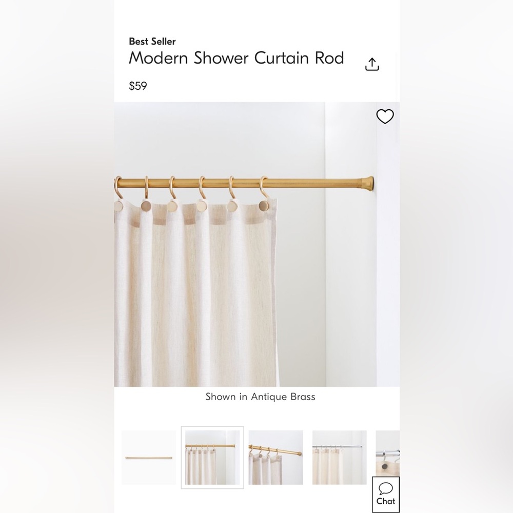 NWT West Elm Modern Shower rod (tension) Antique Brass